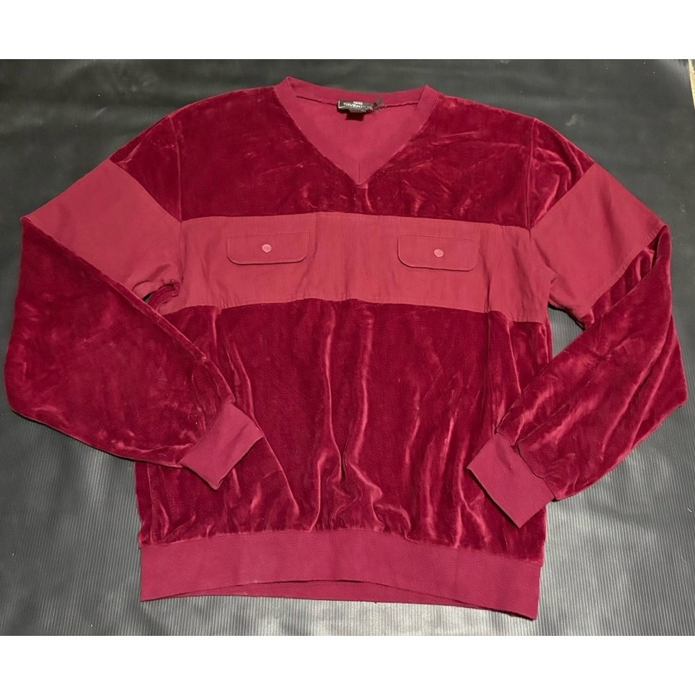 Vintage 70's 80's Givenchy Monsieur Pullover Sweater Men L Red Velvet Velour Top